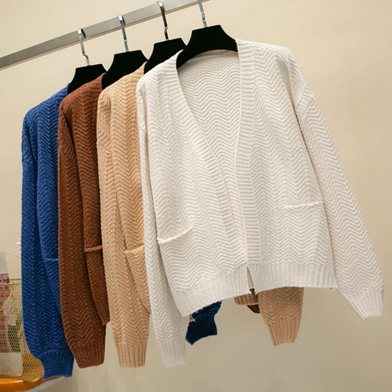 Debowa 2018 SpringAutumn Women Sweater V Neck Knitted Sweaters Casual Cardigans 4 Colors Open Stitch Jumper |