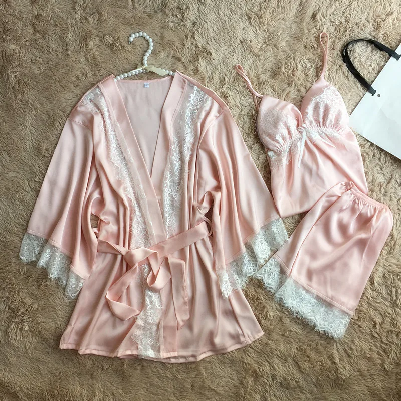 Wedding Bride Bridesmaid Robes Pink Sleepwear Women Lace Sexy Intimate