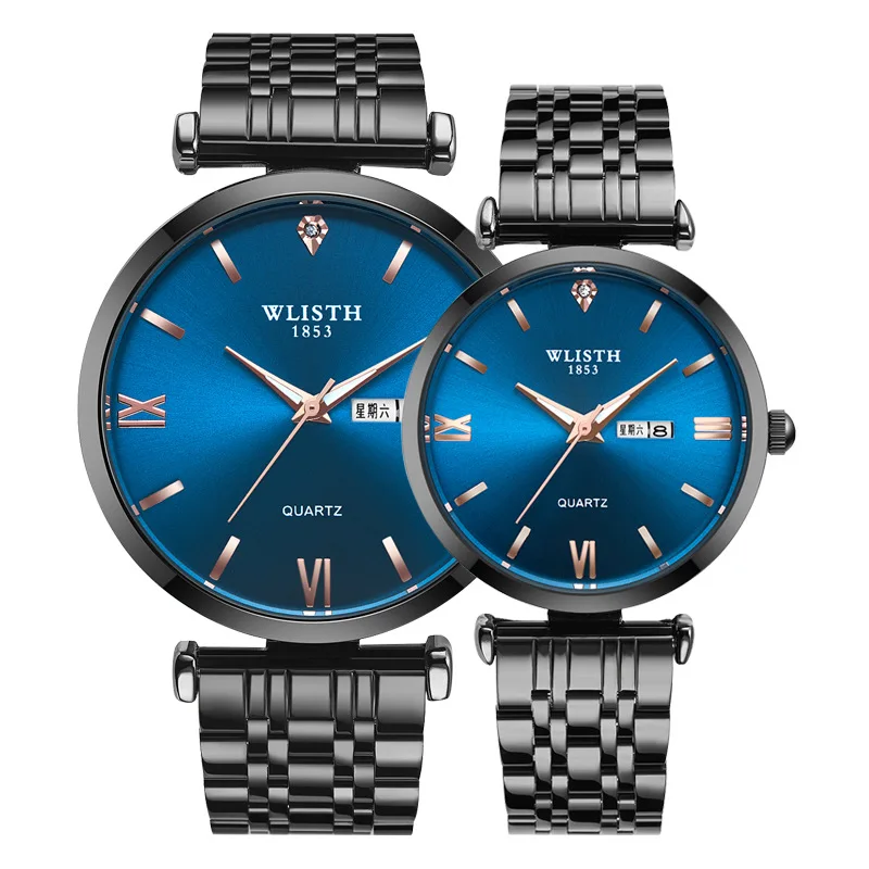 Wlisth Элитный бренд Для женщин Нержавеющая сталь неделю английский Дисплей Дата Для мужчин кварцевые часы Повседневное Бизнес женские часы, наручные часы