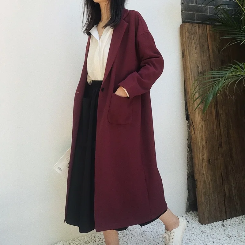

New Style 2018 Autumn And Winter Women's Windbreaker Plus size Solid color Jacket Long-Sleeved Loose Long Coat Female