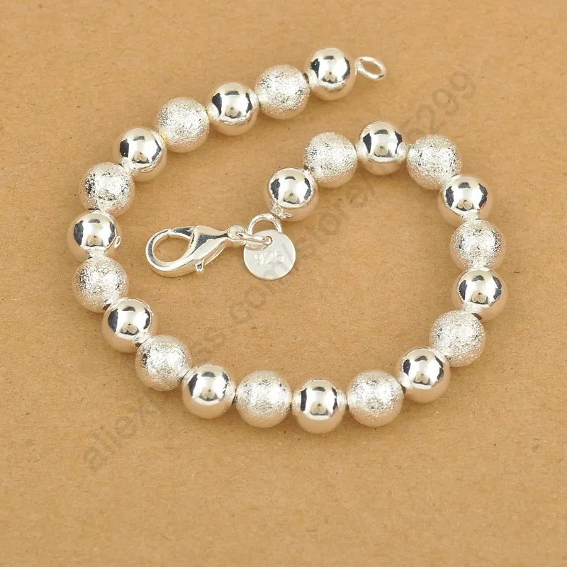 

Classic 8mm Lucky Bead 925 Sterling Silver Ball Elegant Woman Bracelet With Good Quality Lobster Charm Jewelry