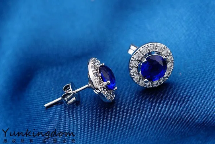 Yunkingdom 5 цветов классические модные круглые серьги синие кубические циркония маленькие серьги-гвоздики для женщин ювелирные изделия