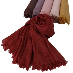 Spring summer maxi Plain Hijab Scarf Shawls muslim headscarf soft cotton Frayed Hijabs Pashmina wraps headband scarves 190x120cm