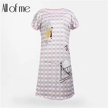 Ночная рубашка с короткими рукавами и круглым вырезом с рисунком; женская ночная юбка свободного размера; одежда для сна для женщин; одежда для сна