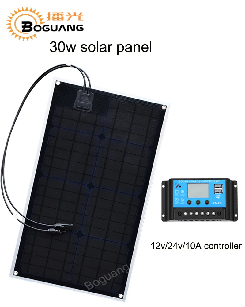 

Boguang 30w solar panel ETFE Monocrystalline cell PCB module 10A USB controller 12v battery LED light car RV yacht power charger