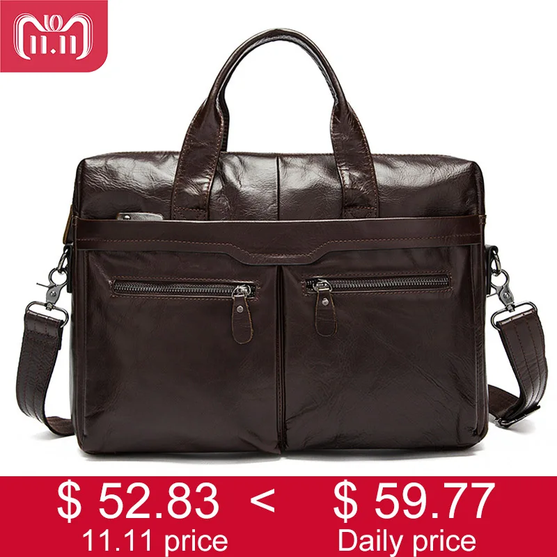 Men's Genuine Leather Briefcase Shoulder Bag Casual Handbag Totes Crossbody Men Messenger Laptop Bag Business Leather Briefcase