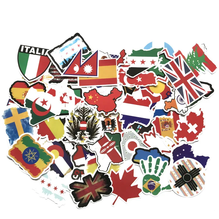 

52pcs National Maps flags paster funny anime fans decals scrapbooking diy stickers decoration phone waterproof cartoon accessory