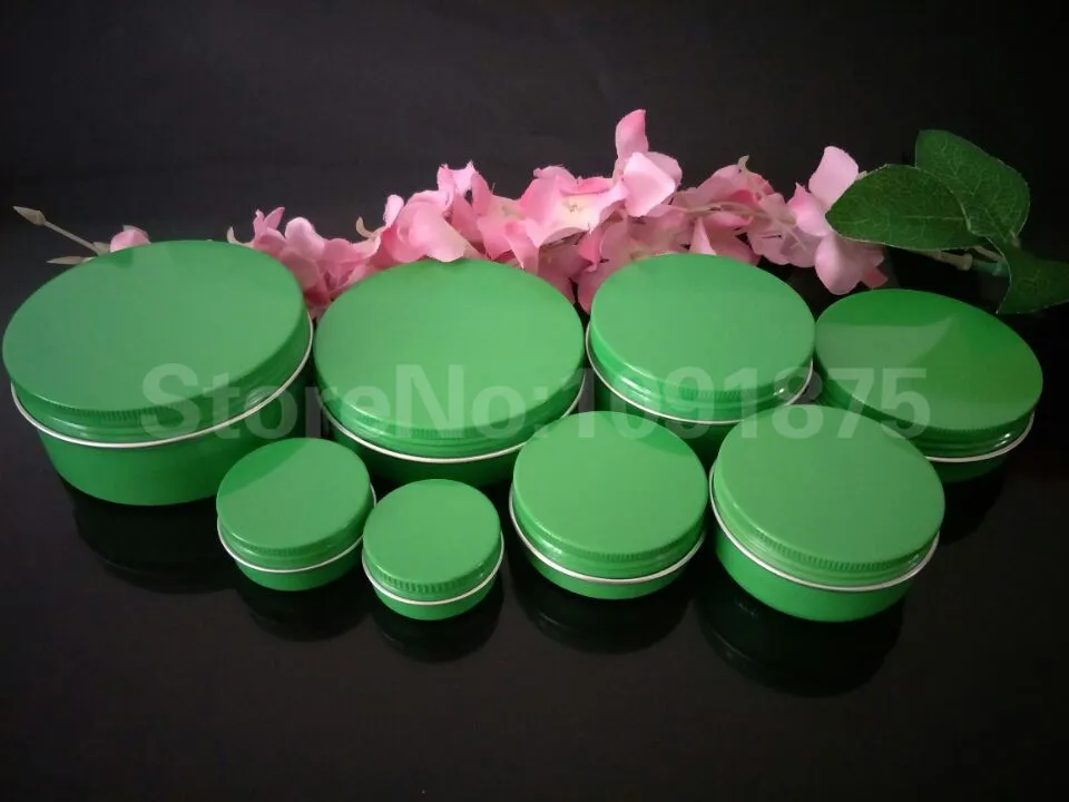 

50pcs/lot 10g/15/30/50/60/80/100/150g ml green color empty round aluminum metal tin cans cosmetic cream DIY jar tea Aluminum Pot