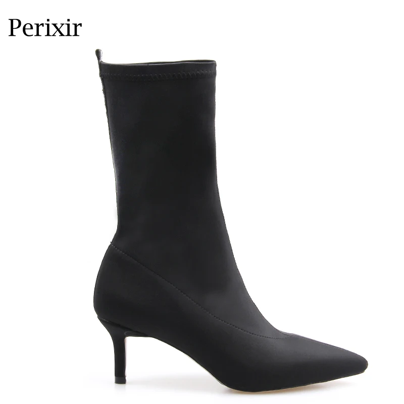 Perixir Women Ankle Boots Stretch Fabric Ankle Boots Autumn Spring