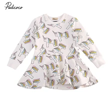 pudcoco Newest Arrivals Hot Infant Newborn Toddler Kids Baby Girls Unicorn Party Princess Long Sleeve Adorable Sweet Dress 1-7Y