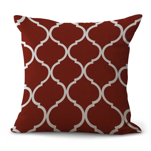 Hot Red Gray Geometric Print 18" Cotton Linen Sofa Decorative Throw