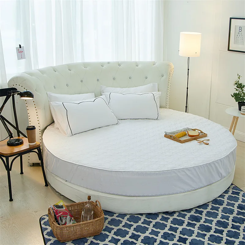 

Modern Round Bed Quilted Coverlet Solid Color White Blue Pink Orange Grey Purple 200cm 220cm Fitted Sheets Cotton Bedspread