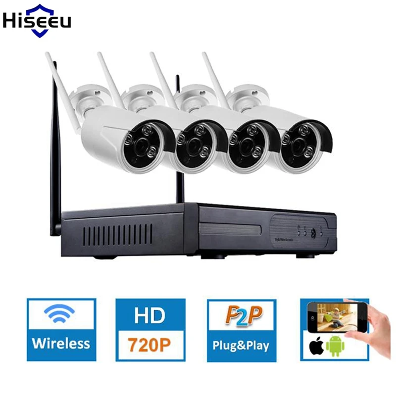 

Hiseeu 4CH CCTV System Wireless 960P NVR WIFI IP Bullet Camera Home Security System Surveillance Kit EU Plug