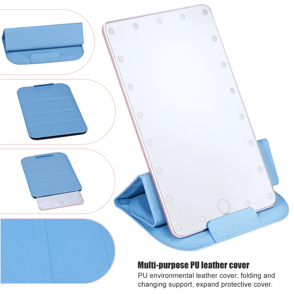 

21 LED Intelligent Adjustment Brightness Makeup Mirror Illuminated Exquisite Lightweight Led Mirror With PU Leather Cover