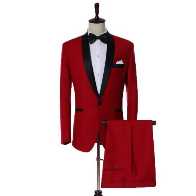 Dressing groom groomsmen wedding Korean casual suit dress men's suit red simple business wear