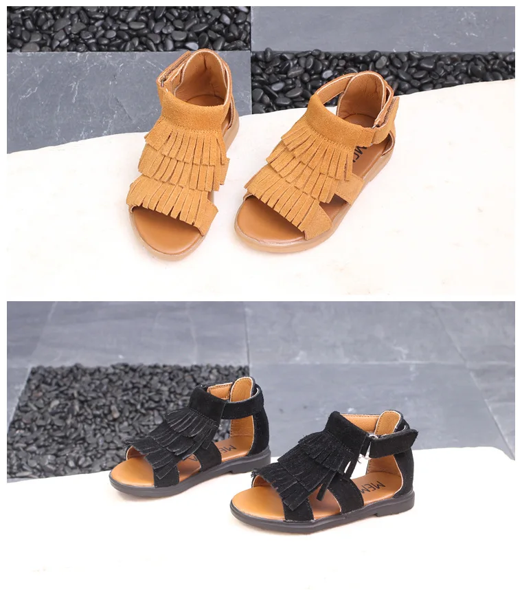 2019 летняя обувь для девочек новый натуральная кожа детские сандалии для девочек кисточкой туфли принцессы детская кожаная обувь