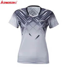 Kawasaki оригинальная дышащая полиэфирная футболка для бадминтона с коротким рукавом и v-образным вырезом Женская рубашка для настольного тенниса Femael ST-S2114