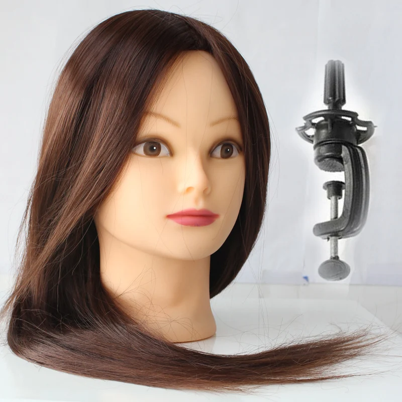 Mannequin Head Hair Brown 18' Training Head Maniqui Hairdressing Doll Heads Hairdresser Manik Heat Resistant&Animal Hair Makeup