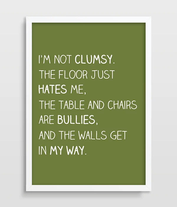 Typographic Print, Funny Office Poster, Typography, Clumsy People, Home Poster, Childrens Room, Joke Poster