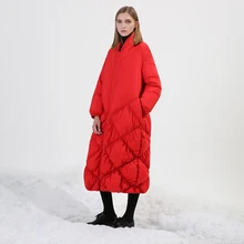 Original Design 2017 rhombus plaid bottom loose plus size long casual women white duck down jacker women winter coat red