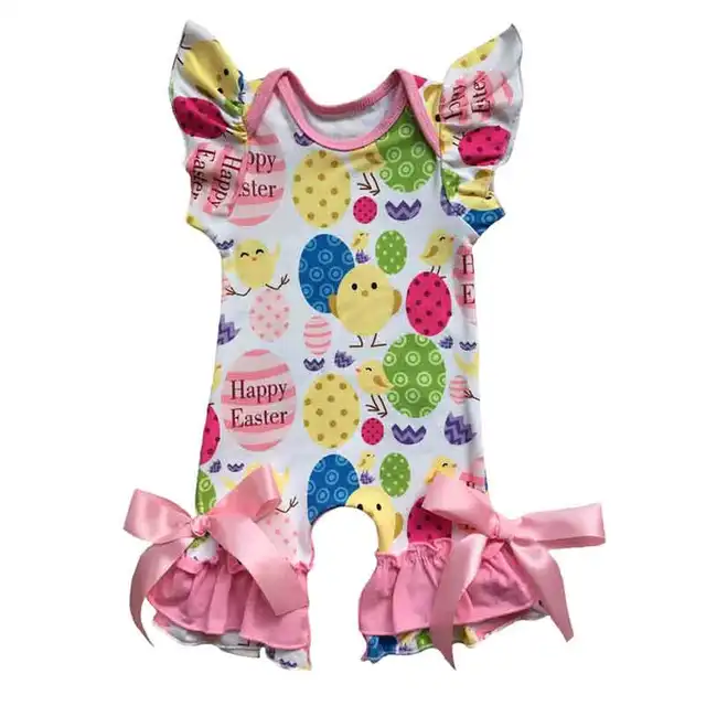 Easter Baby Clothes Ruffle Sleeve Spring Baby Girls Bodysuit Fashion