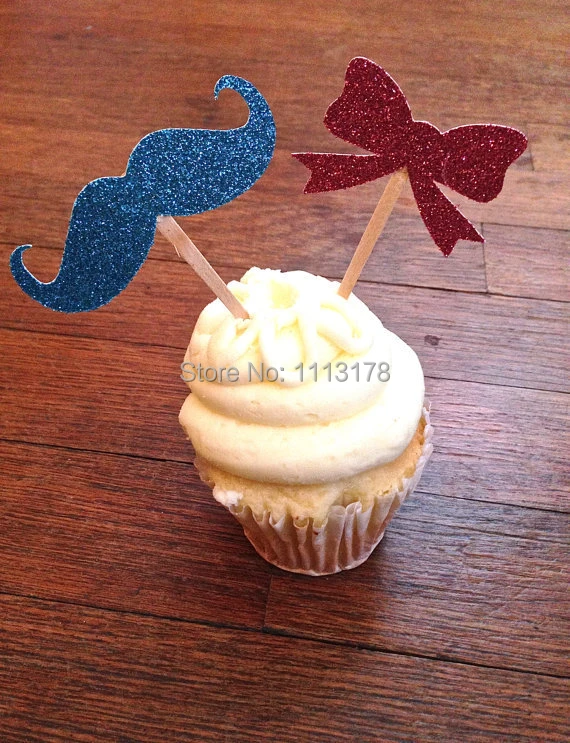 Billig Bogen Und Schnurrbart Cupcake Topper Geschlecht Offenbaren Geschlecht Neutral Baby Dusche Kuchen Topper Bows And Bow Bowtoppers Cupcake Aliexpress