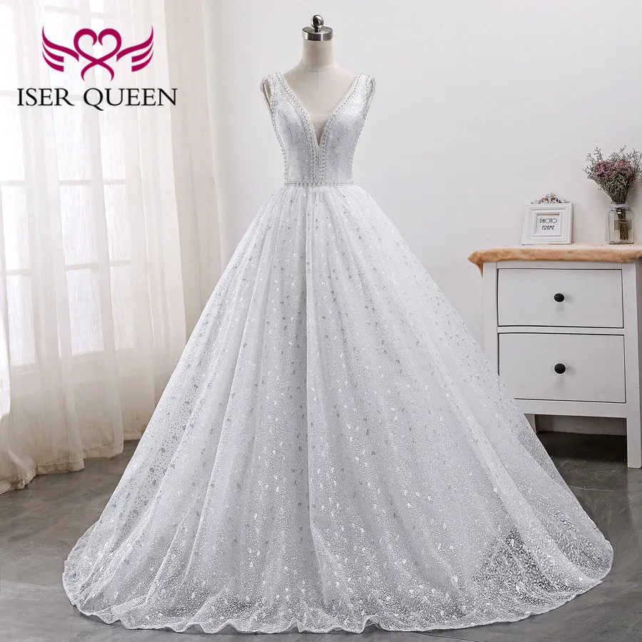 Белое свадебное платье с жемчужными бусинами и вышивкой, арабские Свадебные платья, новое красивое кружевное свадебное платье принцессы без рукавов WX0005
