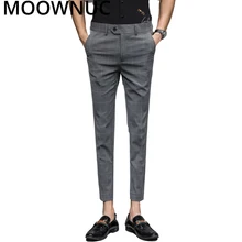 Летние клетчатые брюки, простые Молодежные брюки, Модный повседневный костюм, мужские Брендовые брюки MOOWNUC, не утягивающие, весенние, приталенные