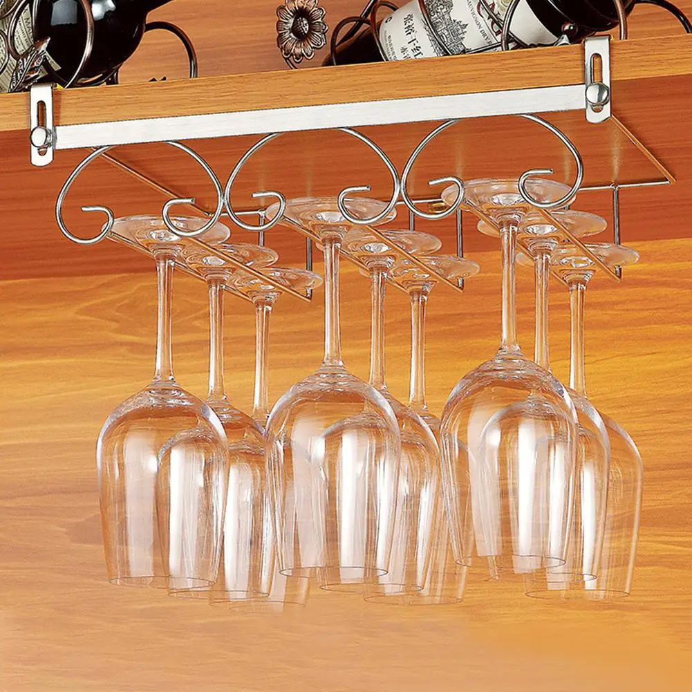 Luxury stainless steel wine rack holder Home top-loading nail-free wine glass holder European creative red wine glass shelf