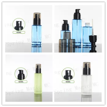 

50 x 40ML Blue/Green/Frosted Glass Bottle with Clear Black Lid,Portable Skin Care Container For Sprayer Perfume/Foundation Vials
