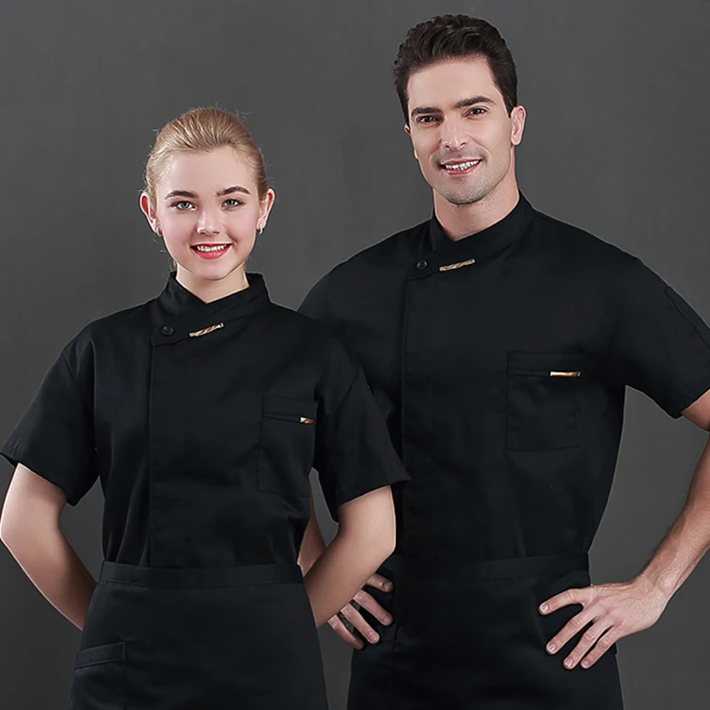 MSemis Men Woman Short Sleeve Chef Coat Shirt Hotel Kitchen Cook Work Chef Jacket Uniform Workwear 