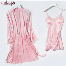 Fdfklak сексуальное женское белье femme шелковый атлас халат комплект весна-осень женские пижамы Халаты женские халаты комплект из двух предметов Платья Комплекты
