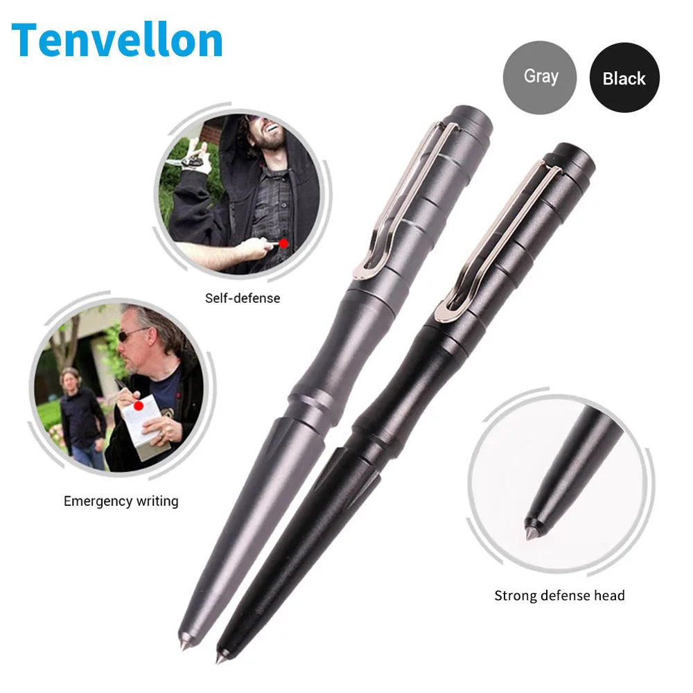 Tenvellon Self Defense Tactical Pen Black Gray Color Simple Package Personal Emergency Defense Tool Security Protection EDC Tool afbeelding