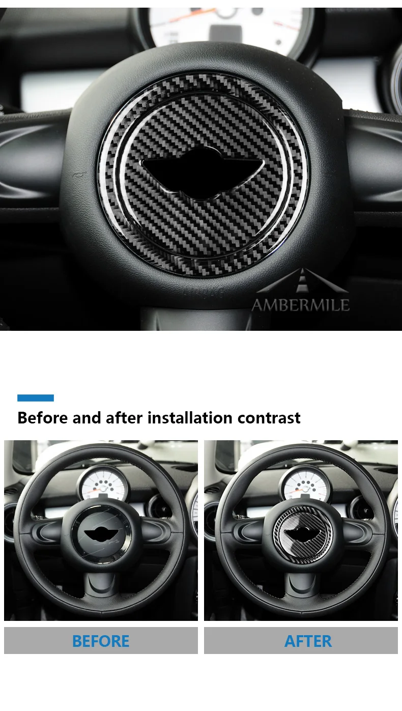 Carbon Fiber Steering Wheel Stickers Cover Trim for Mini Cooper Clubman R55 R56 Countryman R60 Paceman R61 Accessories (3)