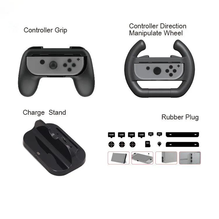 Super Game Accessories kit Dust-proof Rubber Plugs Charger Stand Steering Racing Wheel Controller Grip For Nintendo Switch