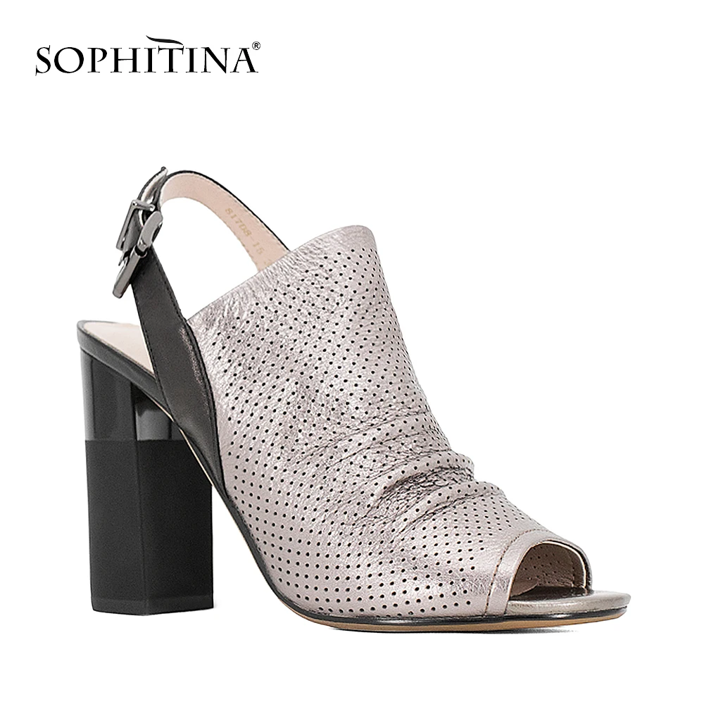 SOPHITINA/Весна-Лето 2019г.; Классическая и повседневная обувь на высоком и толстом каблуке; Элегантные женские босоножки; Летняя обувь из натуральной кожи с открытым носком и пяткой; удобная и качественная обувь; S33