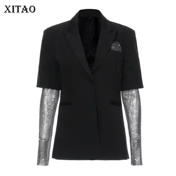 

XITAO Flash Drilling Sheath Blazer Women Clothes 2019 Hidden Breasted Patchwork Autumn Korea Fashion New Waist Coat ZLL4314