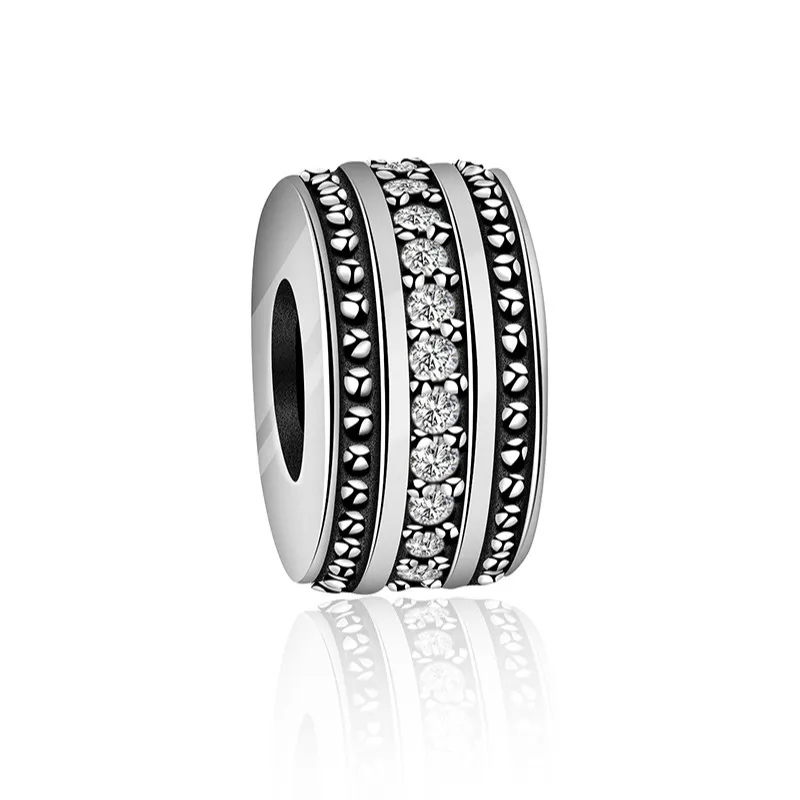 

NEW 100% 925 Sterling Silver Transparent Glitter Paving Zirconia Spacer Beads Charm Suitable DIY Bracelet Gift Women Original