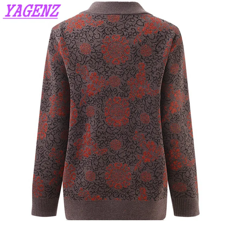 ^Cheap Autumn Winter Old mother Knit cardigan Jacket Noble Women Warm Sweater Plus size Big flower Round neck Cardigan Sweater 4XL B408