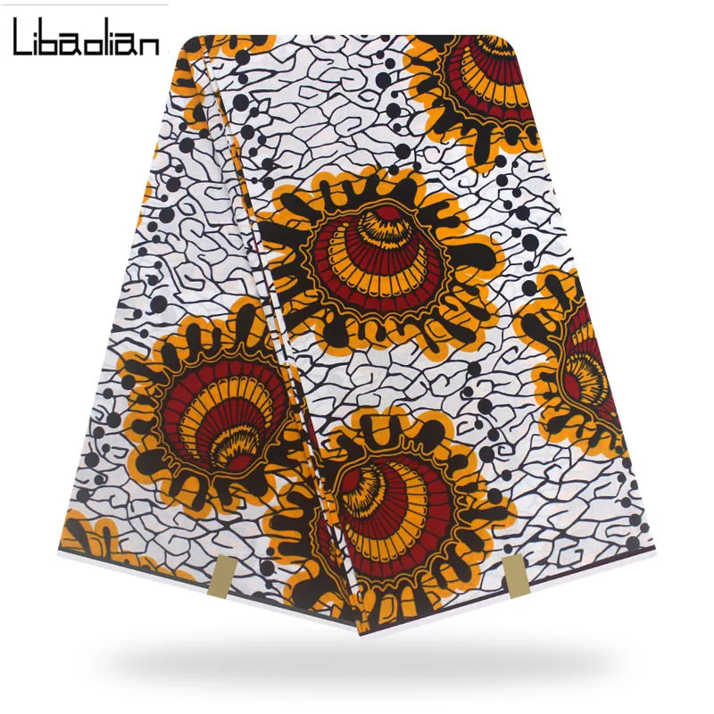 

High Quality African Wax Prints Fabric 100% Cotton Wax Hollandais Guarantee Dutch Real Wax 6 Yards/pcs For Sewing F905-31