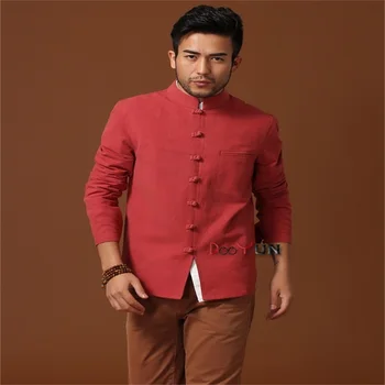 

Discount Burgundy Men's Long sleeve Chinese style Jacket Kung Fu Coat Solid Tang Suit Size S M L XL XXL XXXL Free Shipping