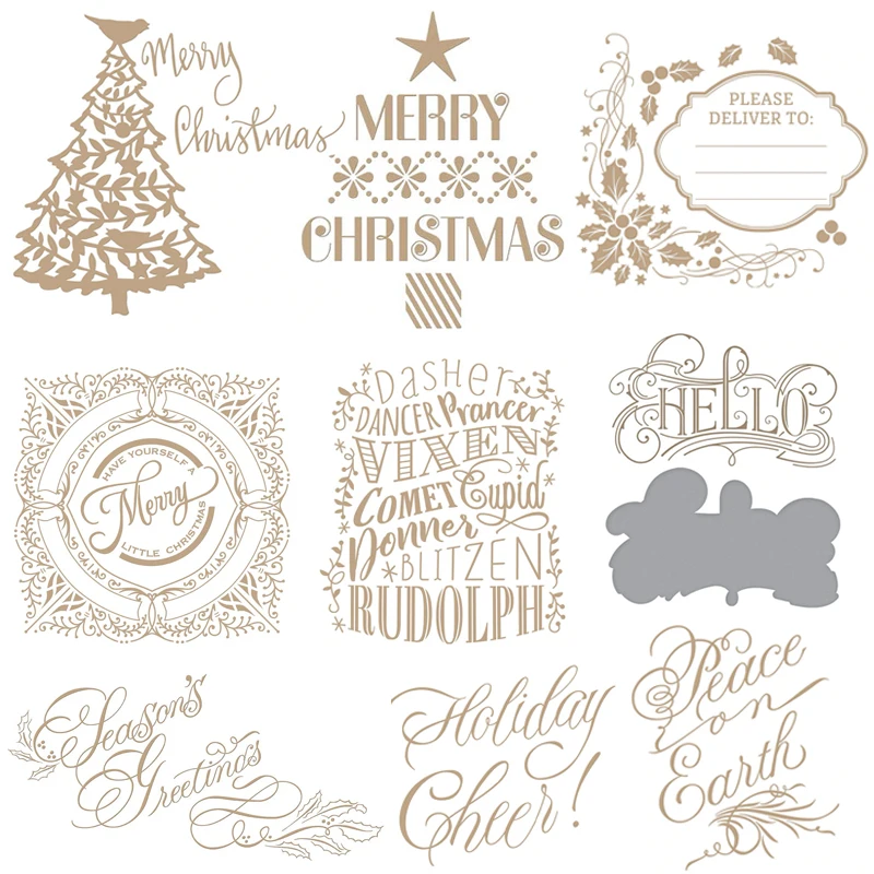

Christmas Tree "Holiday cheers" Word Hot foil Plate Metal Cutting Dies Hot Foil Plates for Scrapbooking DIY Paper Cards Craft