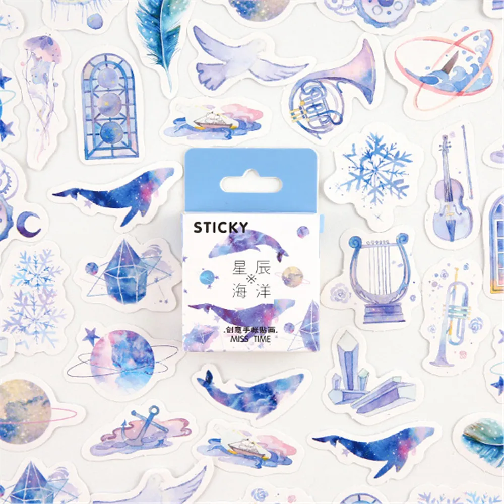 

Blue Stars Ocean Journal Stickers Set Notepads Decorative Note Stationery Sticker Scrapbooking Diary Album Stick Lable B030