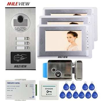 

FREE SHIPPING Apartment 7" LCD Video Door Phone Intercom System 3 Monitors + RFID Access Outdoor Camera 3 Buttons Electric Lock