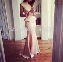 Scoop Ausschnitt Mermiad Prom Kleider Bodenlangen Satin Kleid Abendkleider Freies Verschiffen 2014