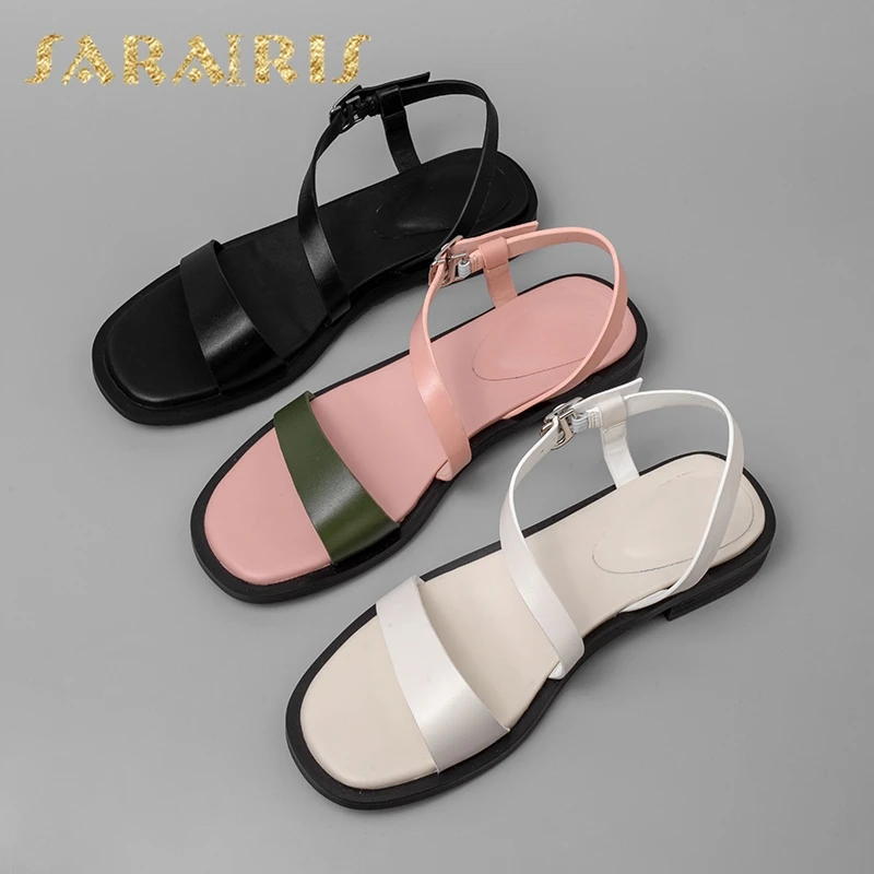 

Sarairis 2019 New Arrivals Cow Leather Square Heels Summer Sandals Woman Shoes Buckle Open Toe Casual Shoes Woman Sandals