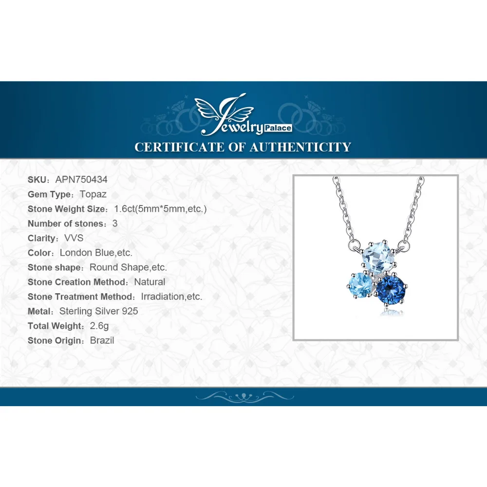 1.7ct натуральный мульти Лондон кулон с голубым топазом ожерелье 925 стерлингового