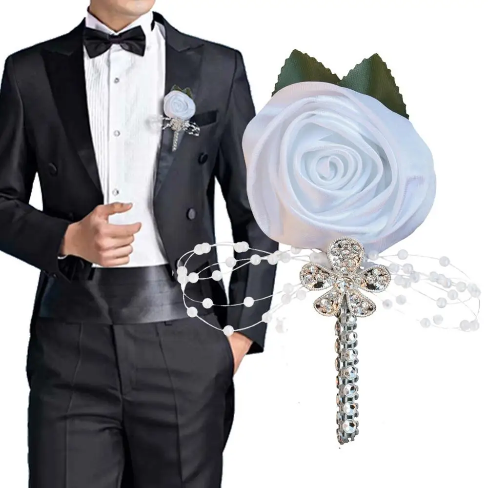 

Colorful Wedding Brooch Groom Boutonniere For Best Men Silk Buttonhole Fake Rose Flowers Boutonnieres For Prom Pin XH0677Y