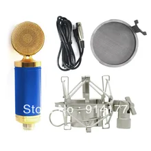 Синий караоке микрофон двойного назначения конденсаторный микрофон+ Shockmount+ Губка крышка 1,2 м 3,5 мм кабель