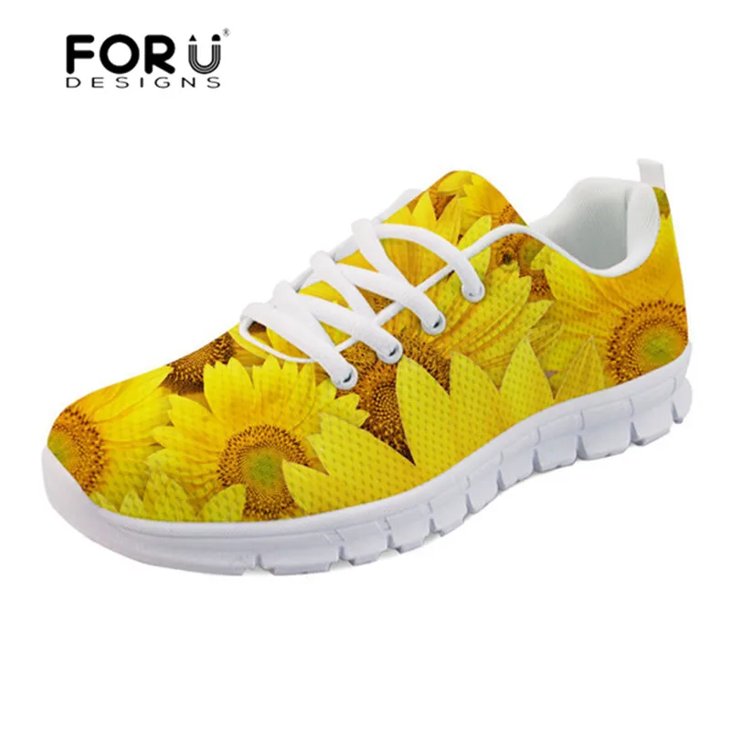 

FORUDESIGNS Women Flats Shoes Sunflower Printed Brand Designer Sneakers for Female Casual Mesh Flat Shoes Lightweight Breathable